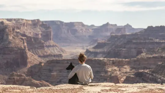 positive words woman and dog