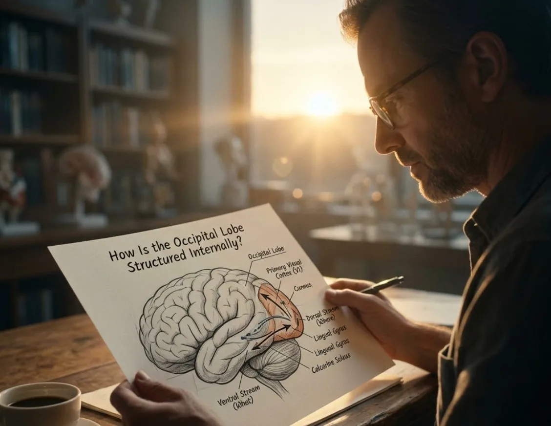 How Is the Occipital Lobe Structured Internally?