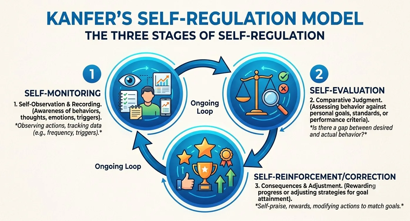 What Are the Three Stages of Kanfer's Self-Regulation Model? no apures texto en la esquina inferior derecha ni izquierda ni central
